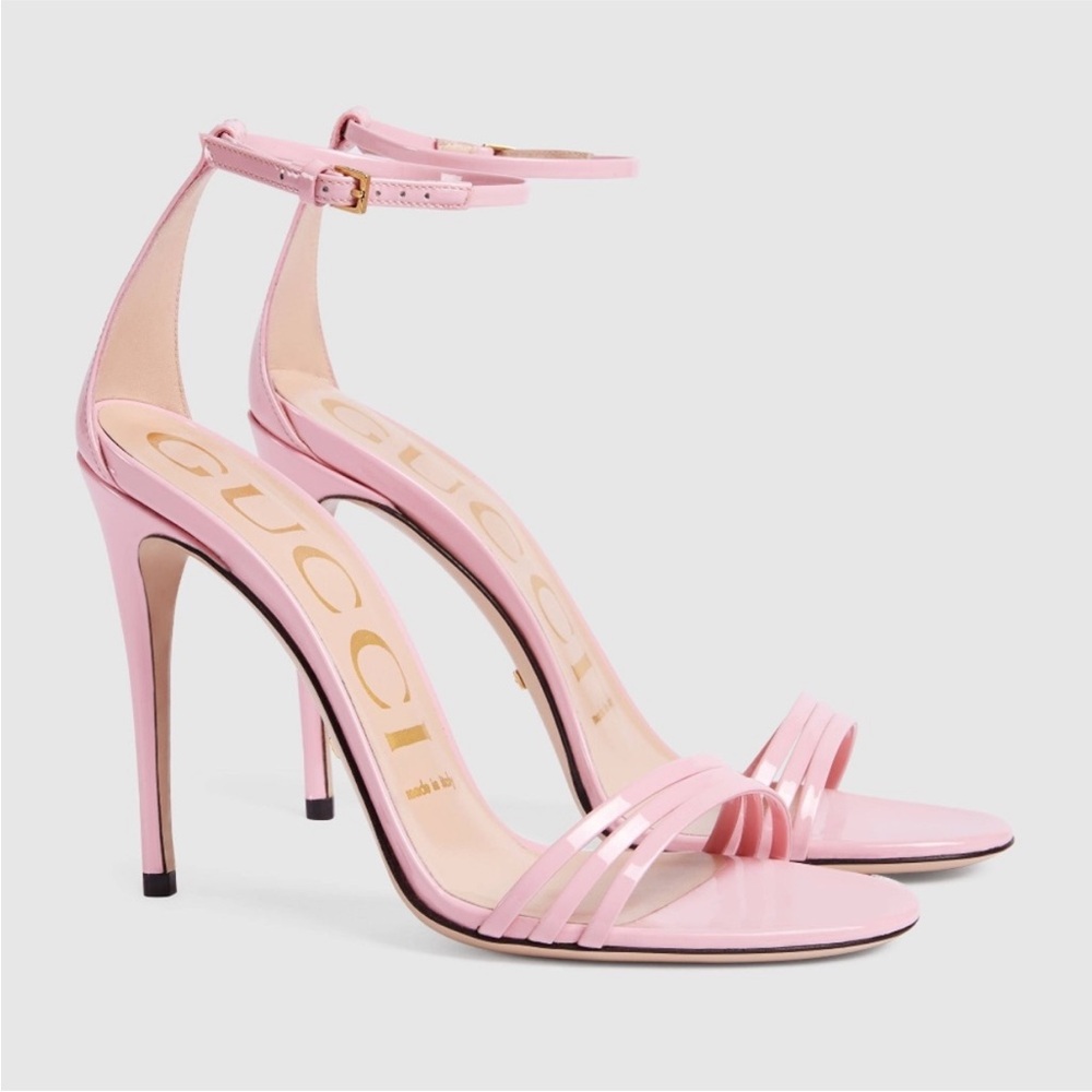Gucci Pink Patent Leather Ankle Strap Sandals Size 39 💗